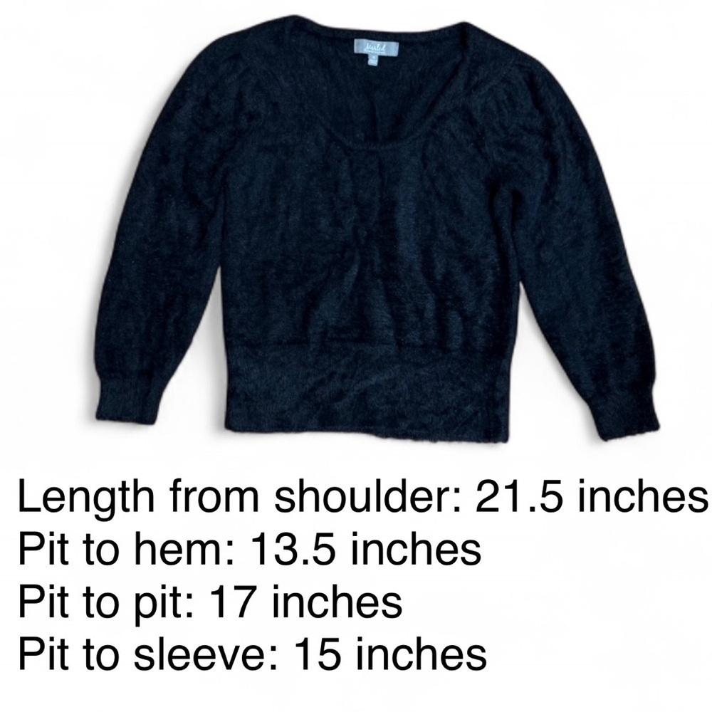 Marled by Reunited Clothing Fuzzy Scoop Neck Eyelash Knit Sweater Black, Size XS - Picture 7 of 7